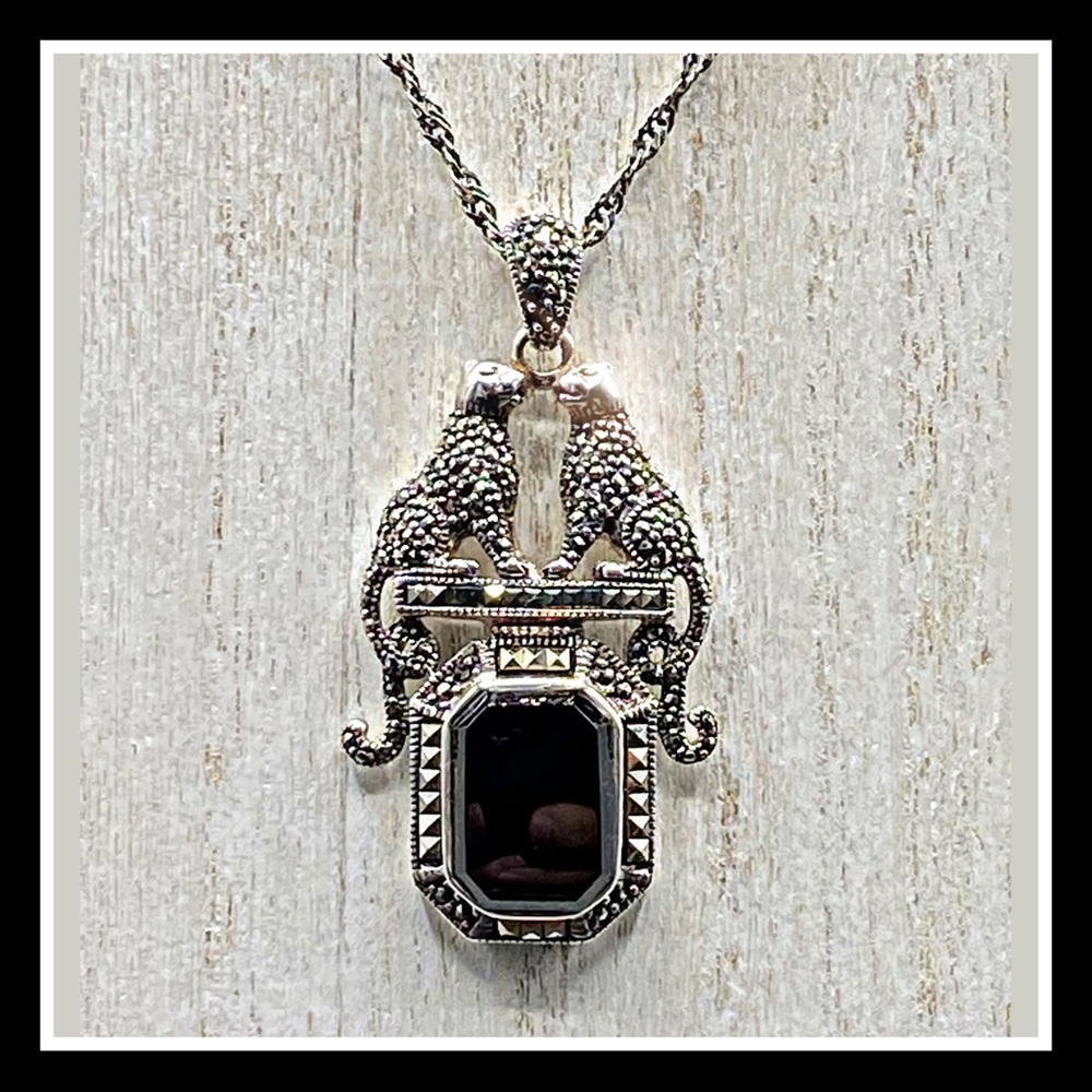 Vintage Silver Marcasite Jaguar Panther Necklace - Picture 3 of 15